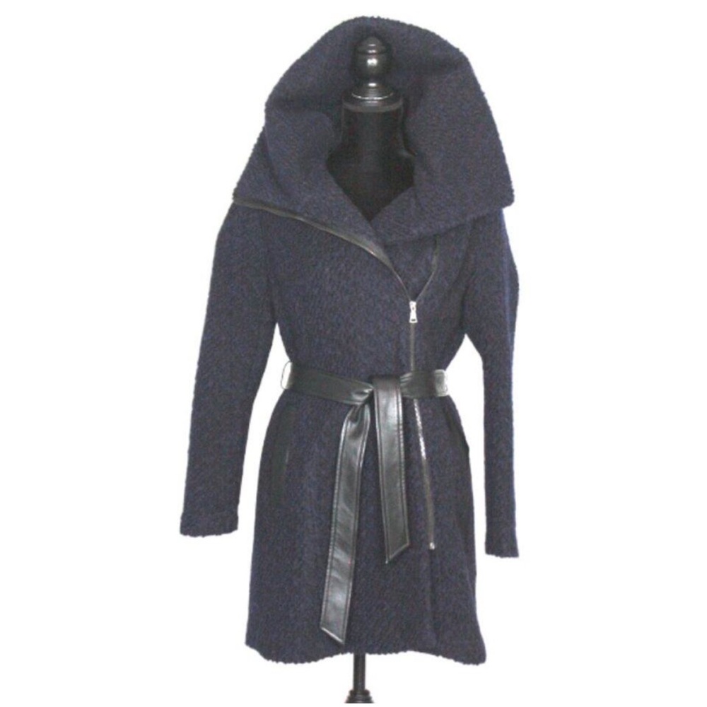 Cole Haan Signature Boucle Oversized Collar Coat in Navy & Black size 8 - Picture 5 of 12